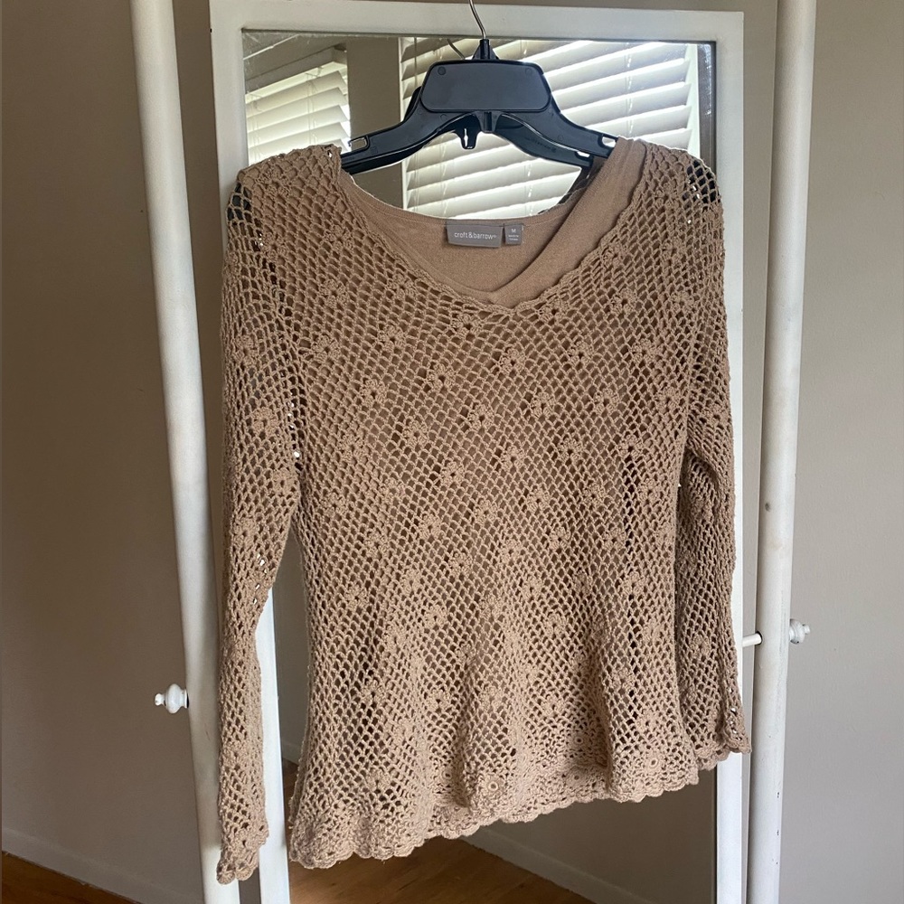Double layered long sleeve tan knit top, Size Medium